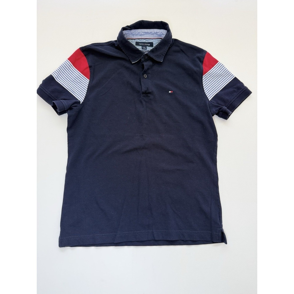 Tommy Hilfiger Custom Fit Navy Solid Collared Polo Shirt Short Sleeve M